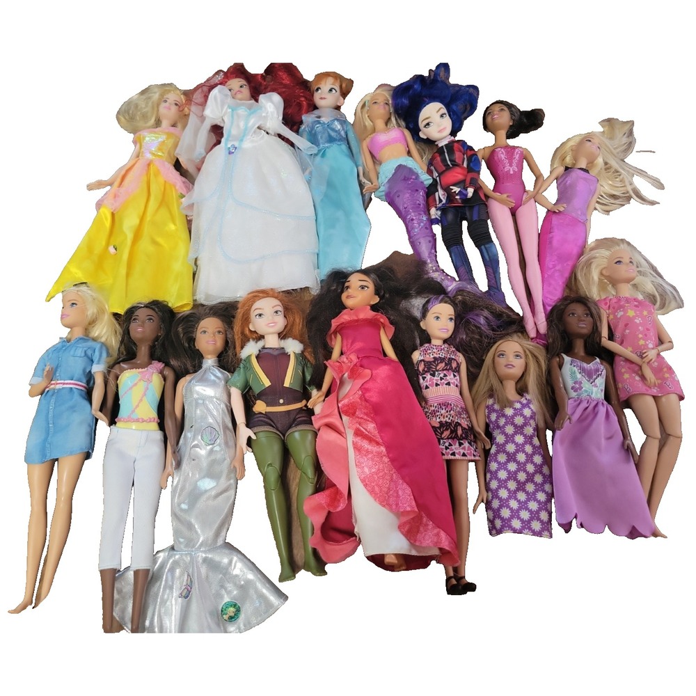 Barbie Doll Lot 16 dolls Some Disney Ariel Wedding etc.... Mixed collection